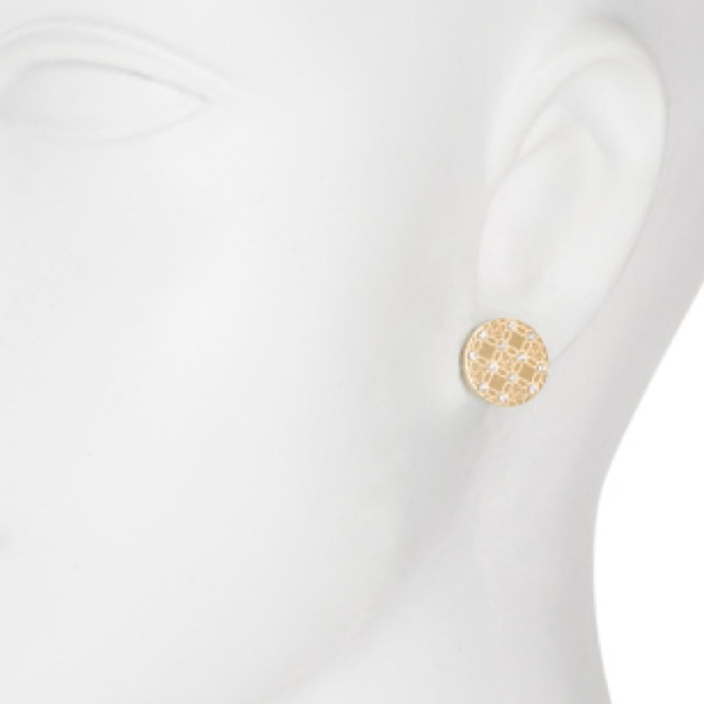 MICHAEL KORS Logo Stud Earrings Pave Crystal Gold Tone MK1 - Picture 2 of 6